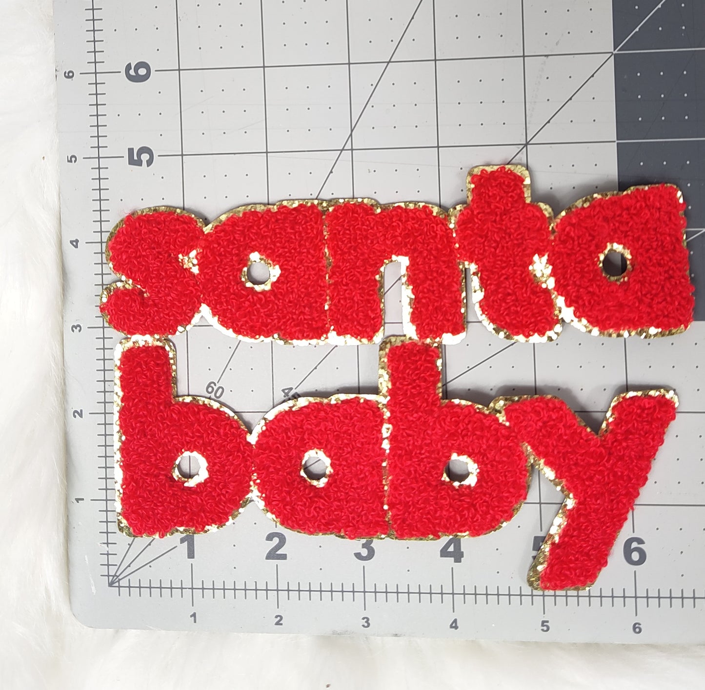 Retro Santa Baby Chenille Glitter Iron On Patch