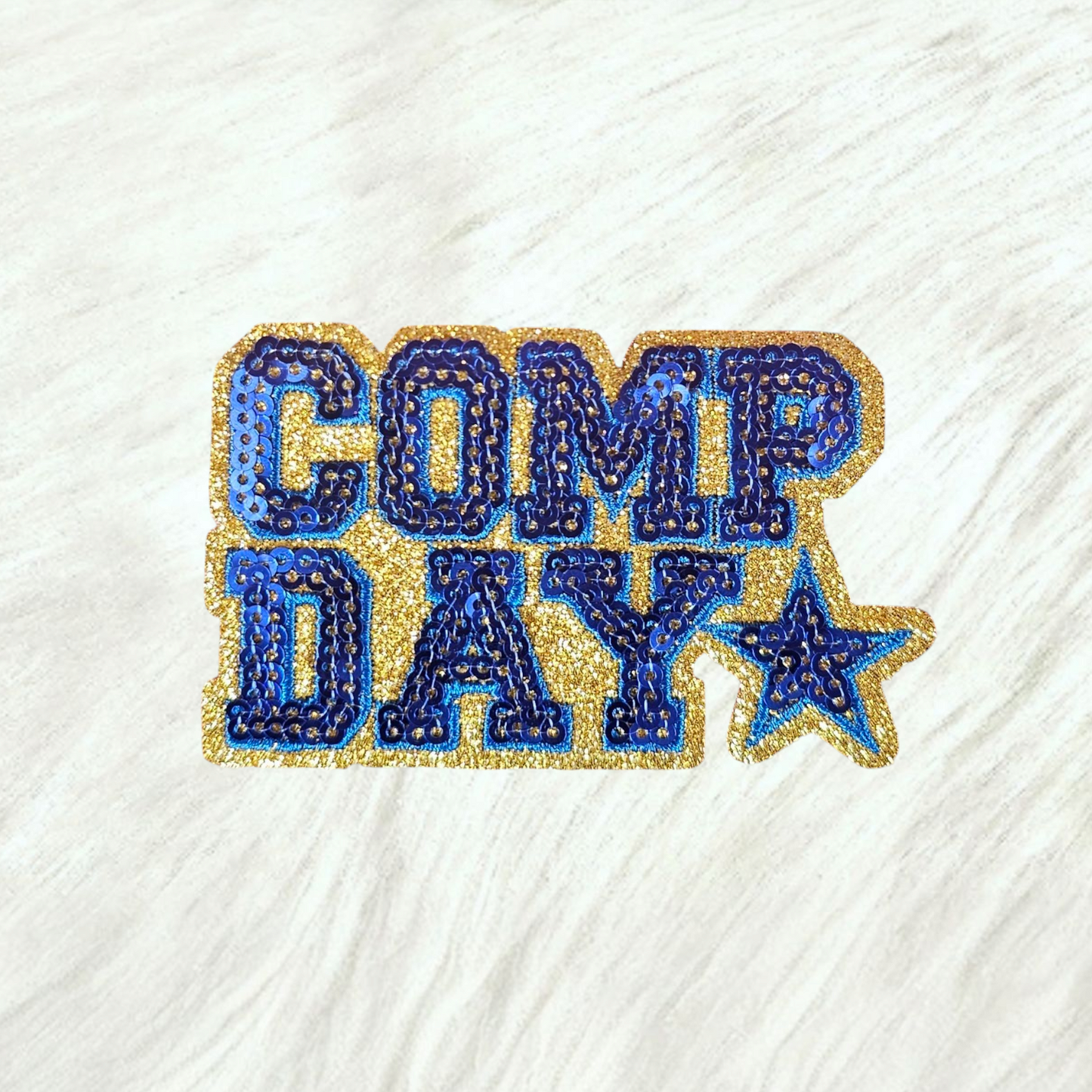 COMP DAY Cheer Dance Sequin on Glitter Small Iron-on Patch