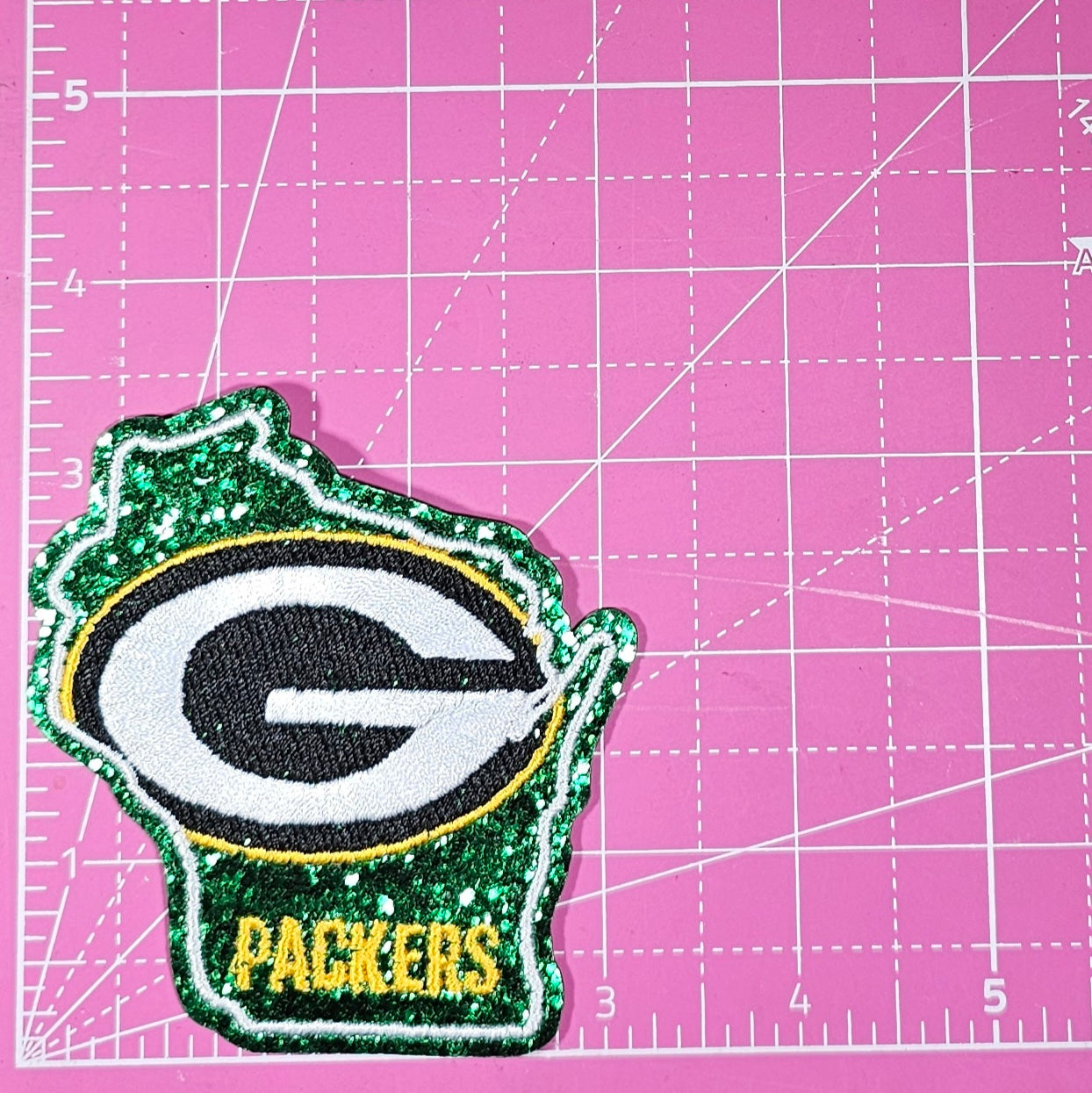 Packers Wisconsin State Embroidery Green Glitter Small Iron On Patch