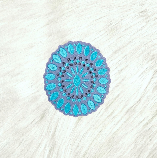 Turquoise Jewelry Brooch Mandala Embroidery Felt Iron On Patch