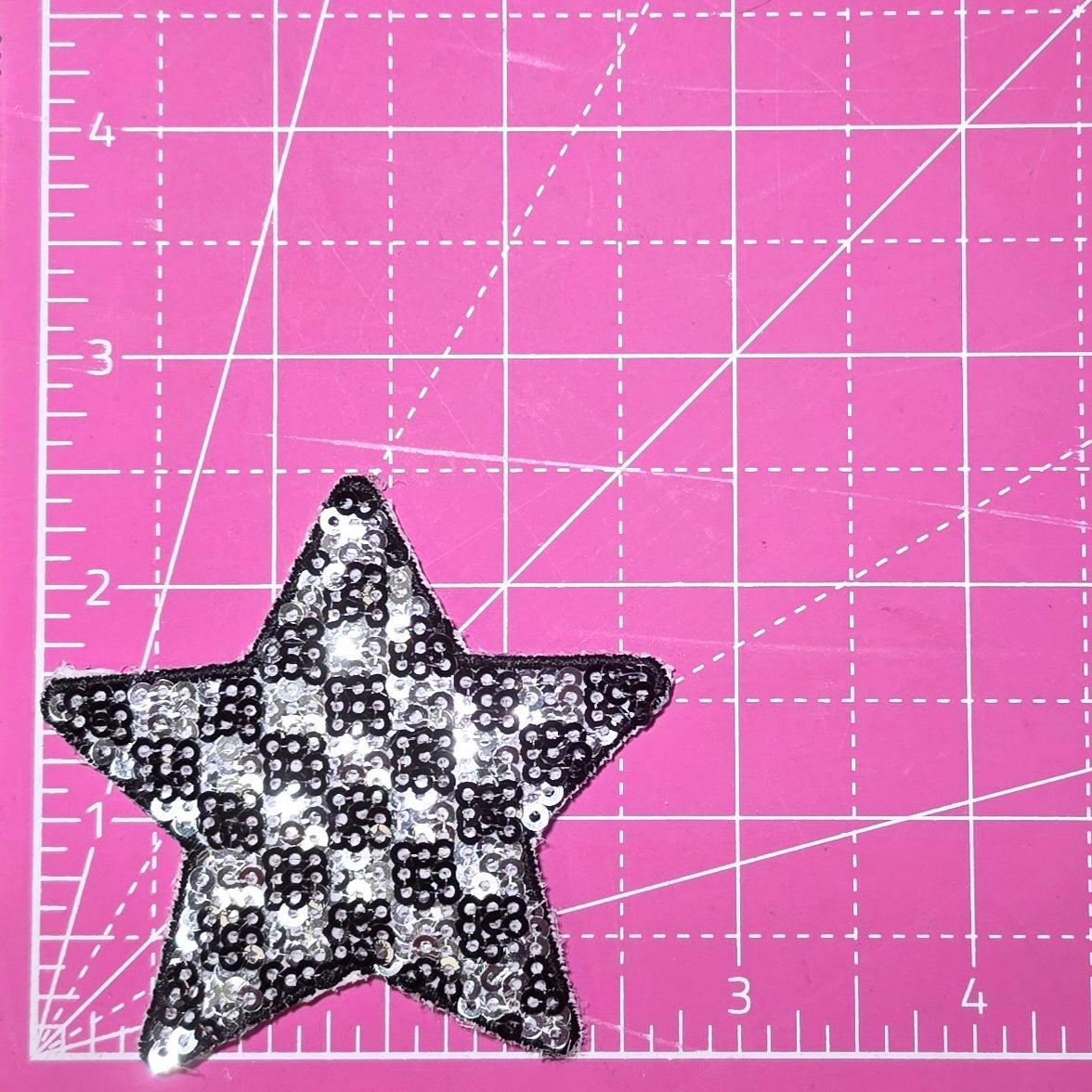 Checkered Star Small Black Silver Sequin Iron On Patch