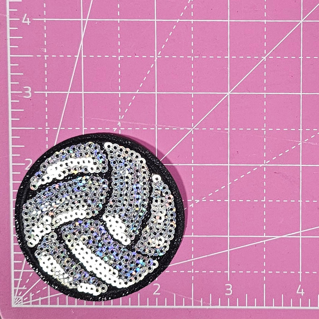 Volleyball Sequin Black Glitter Small Iron On Patch