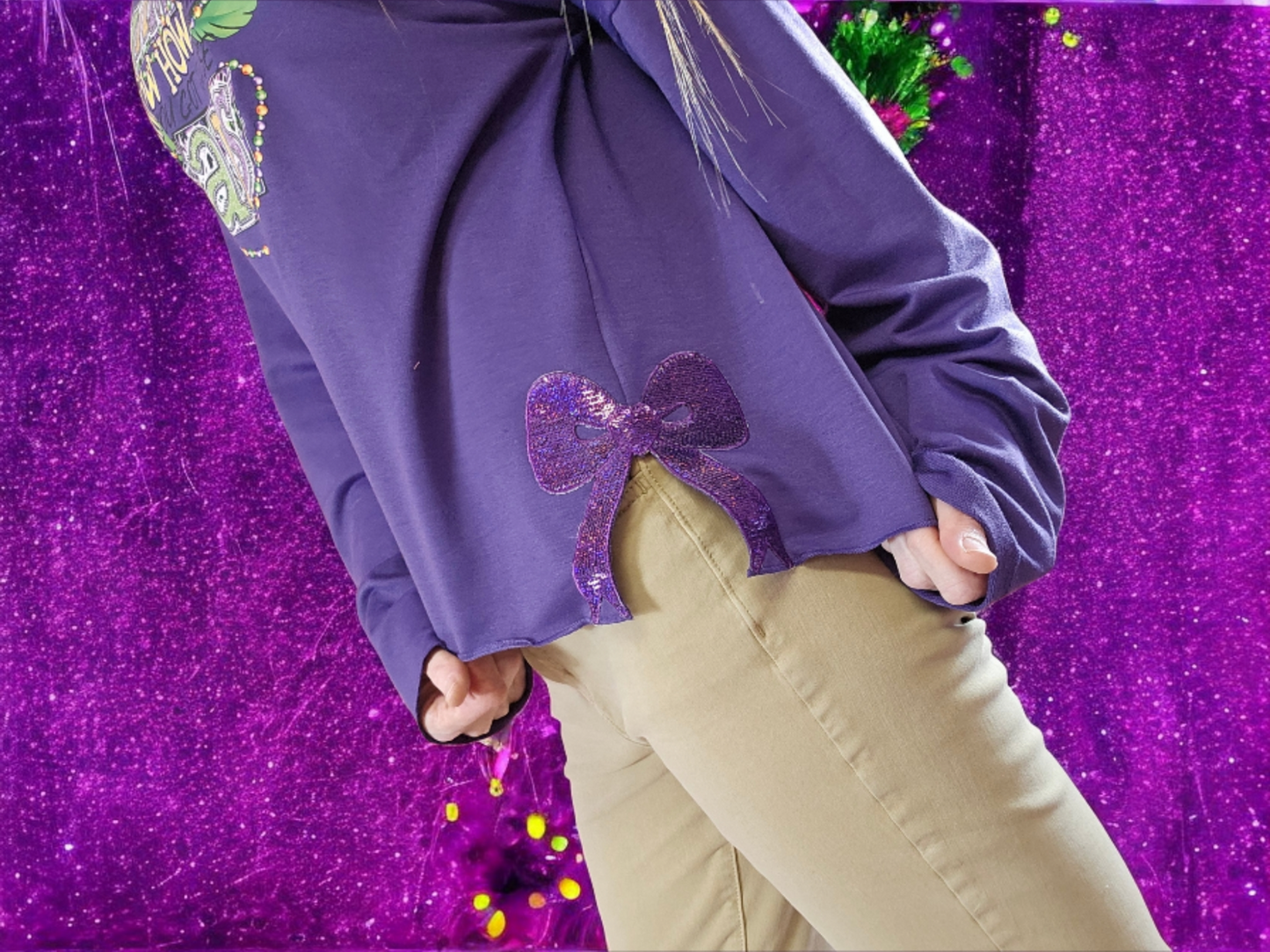 Side Bow Purple Sequin Iron On Patch