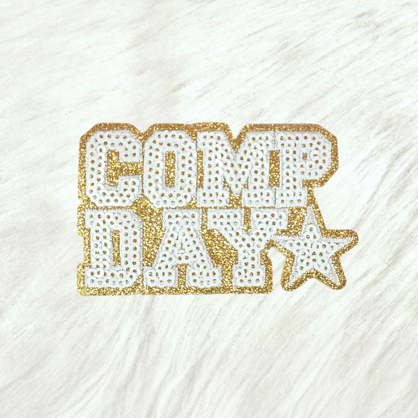 COMP DAY Cheer Dance Sequin on Glitter Small Iron-on Patch