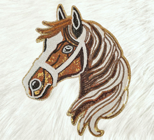 Horse Animal Farm Rodeo Derby Sequin Glitter Large Iron-on Patch