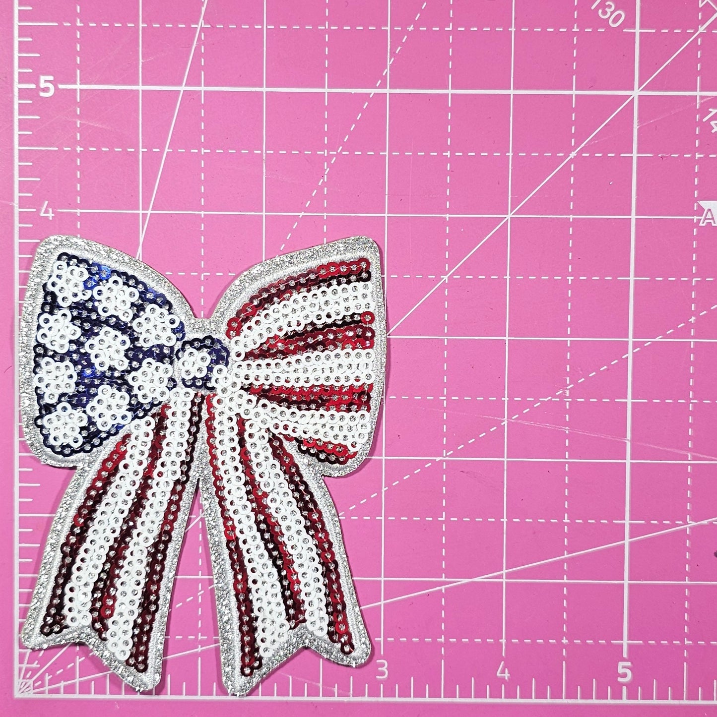 USA Bow Flag Small Sequin Glitter Iron-on Patch