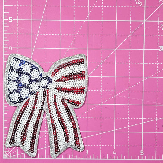 USA Bow Flag Small Sequin Glitter Iron-on Patch