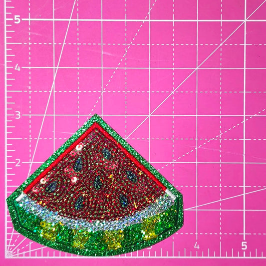Watermelon Slice Sequin Green Glitter Iron On Patch