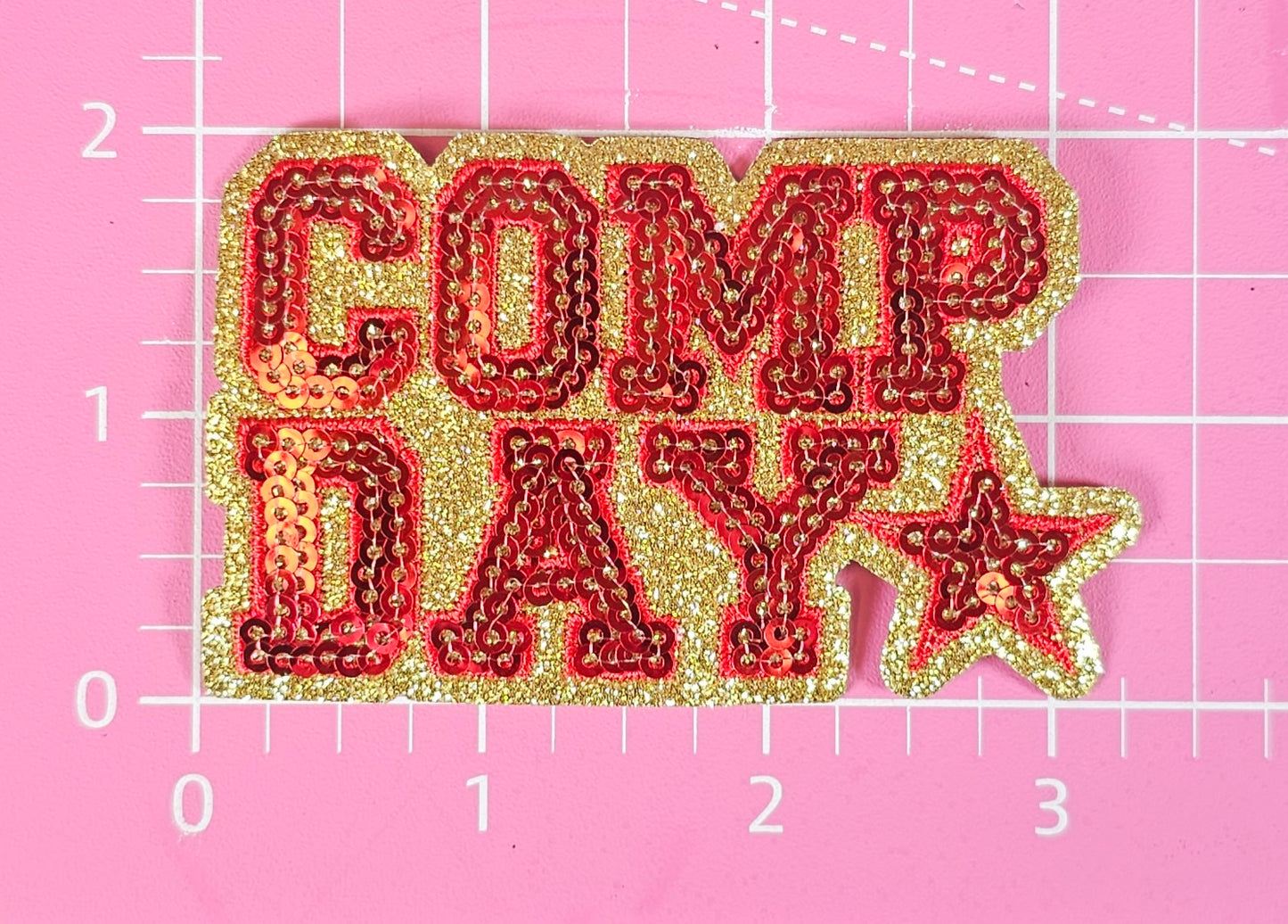 COMP DAY Cheer Dance Sequin on Glitter Small Iron-on Patch