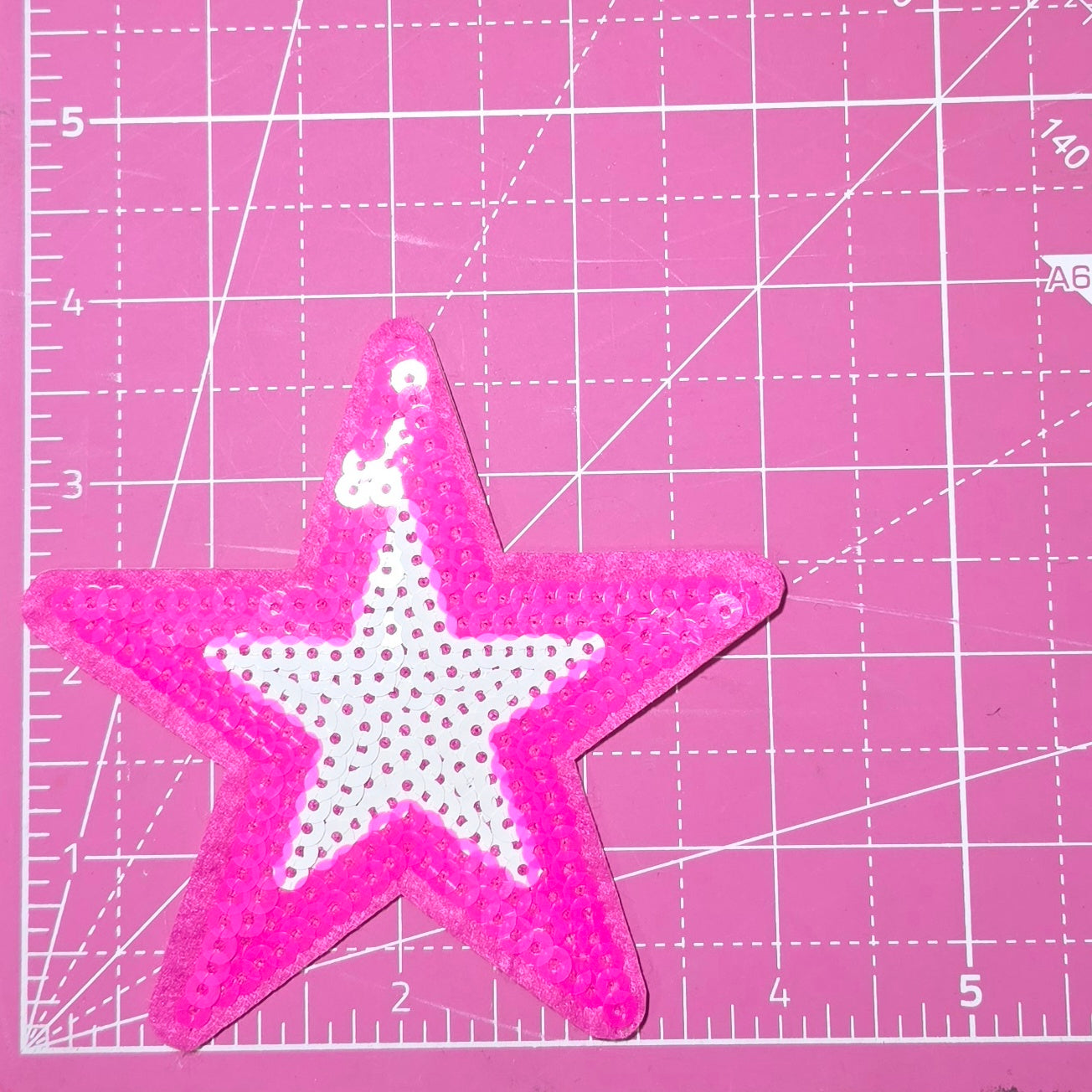 Star Pink and White Sequin Iron On Patch