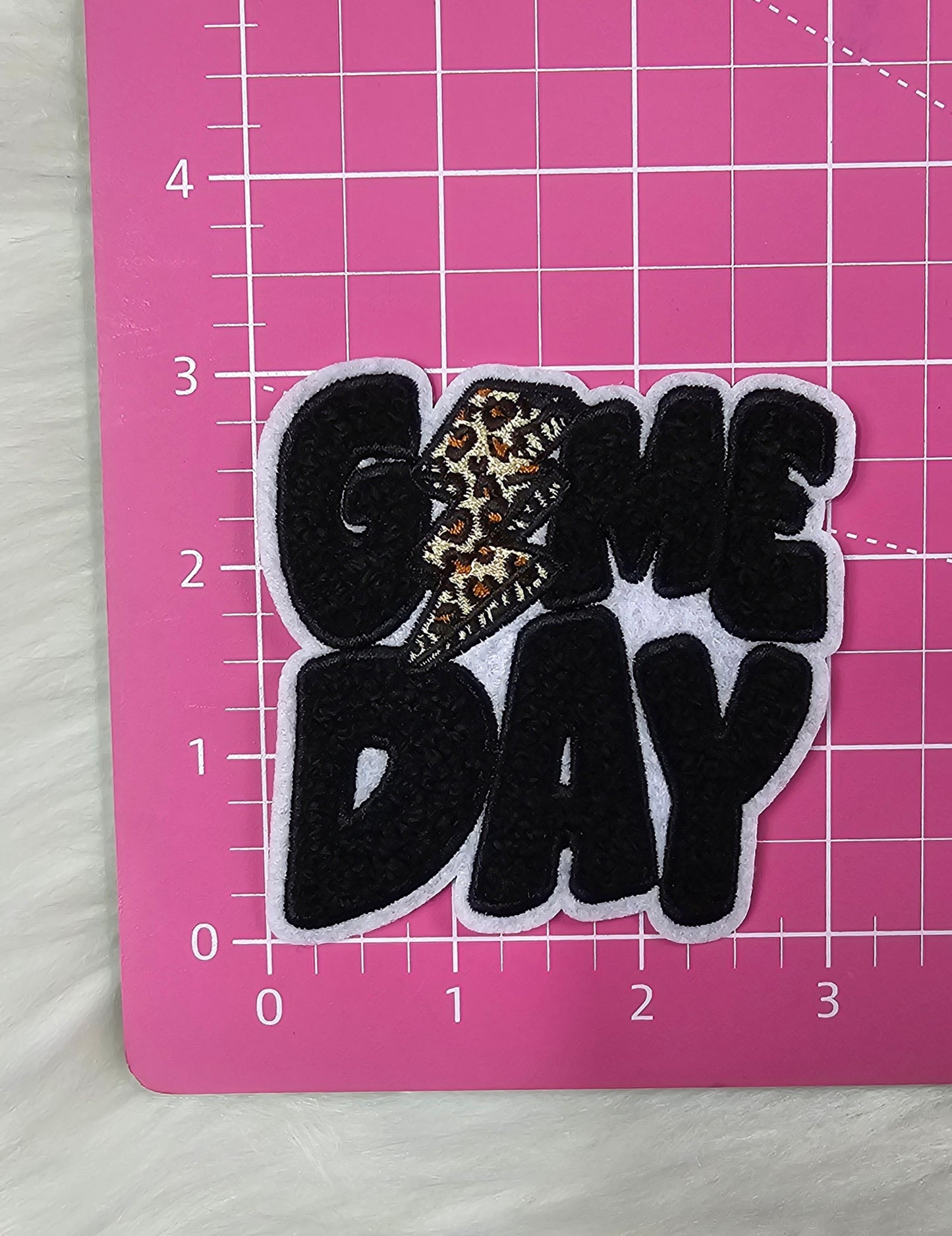 Small Pocket Hat Game Day Cheetah Lightning Bolt Chenille Patch