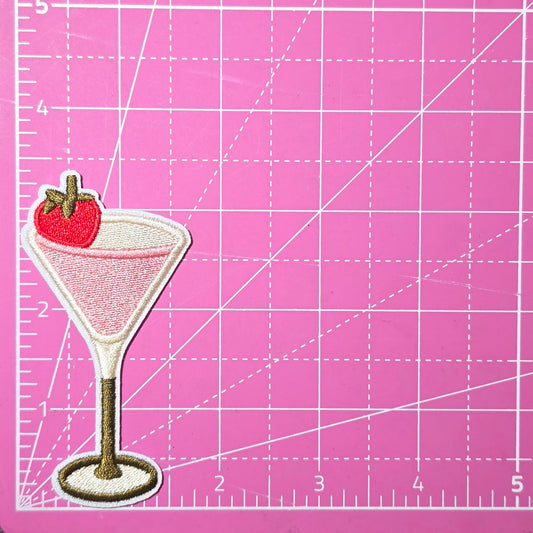 Cosmo Strawberry Martini Glass Embroidery Iron On Patch