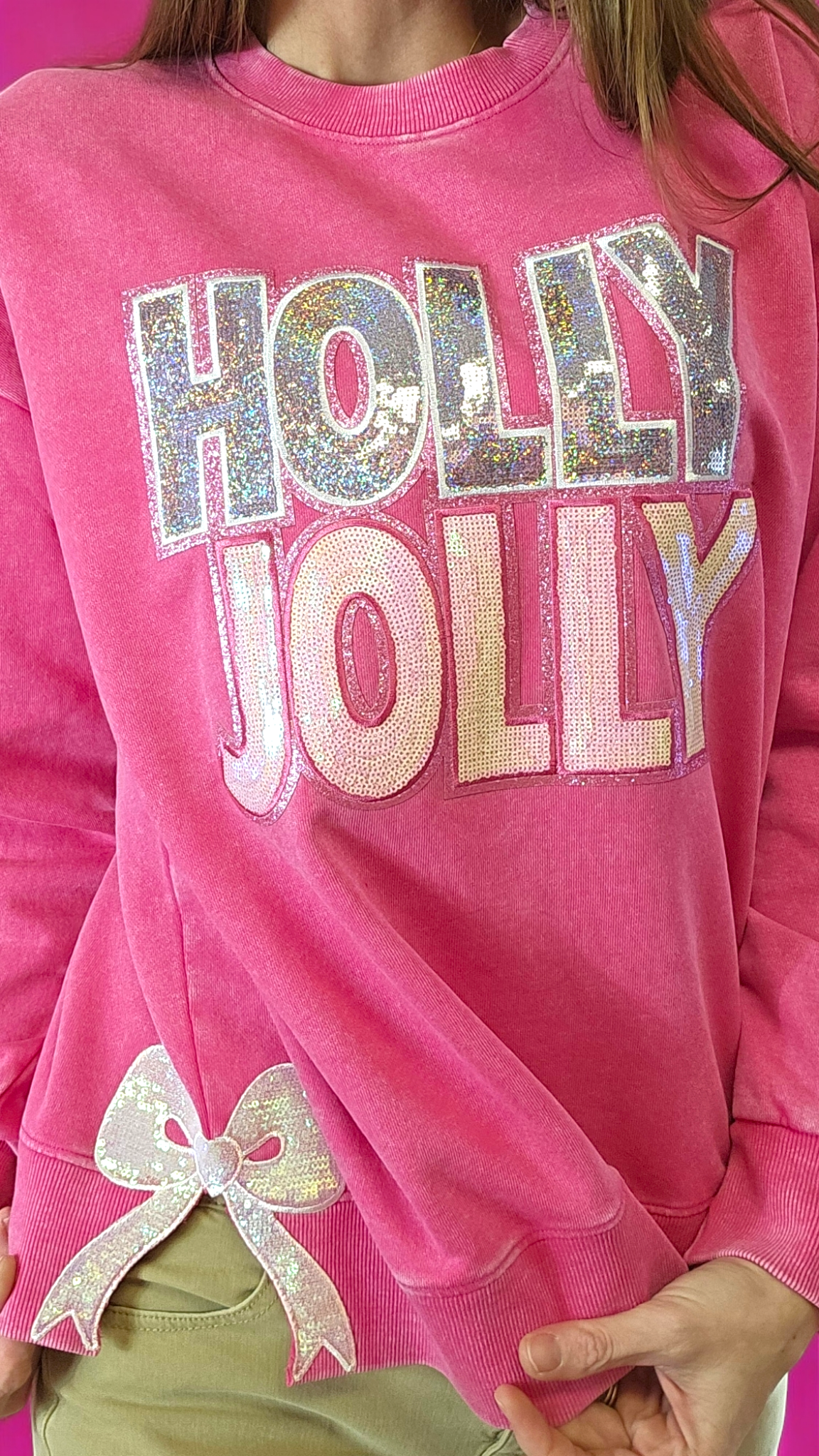 Side Bow White Pearl Light Pink Sequin Iron On Patch