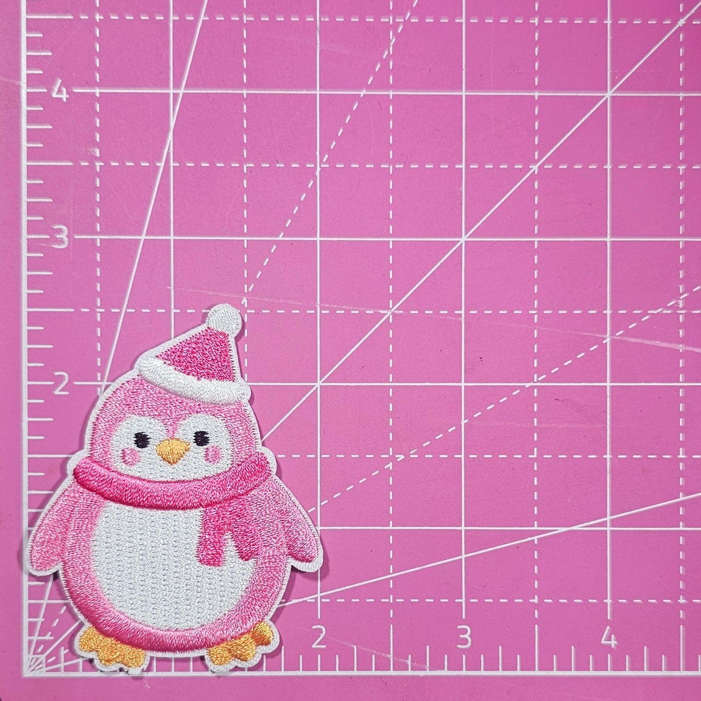Penguin Pink Hat and Scarf Embroidery Iron On Patch