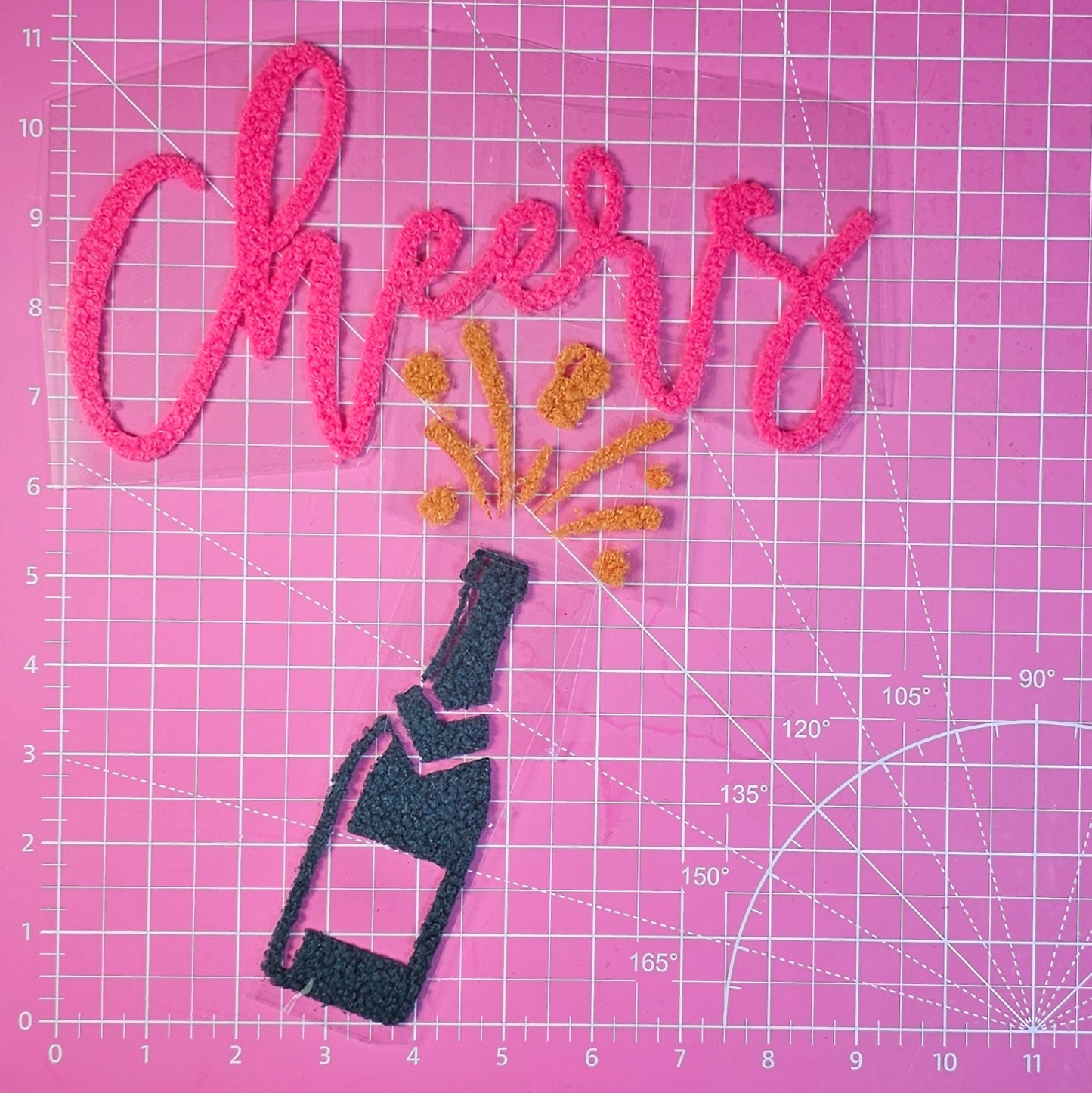 Champagne Cheers Fluffy Fuzzy Transfer Patch