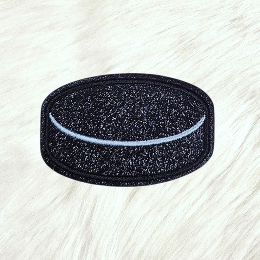 Hockey Puck Black Glitter Embroidery Iron On Patch