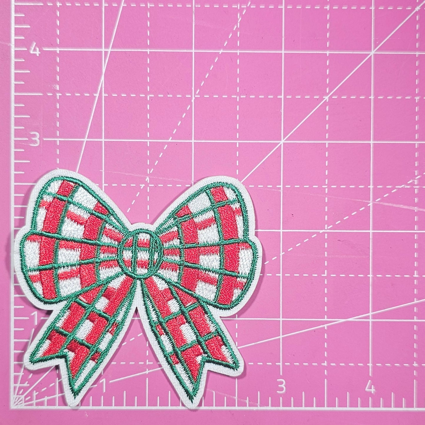 Bow Christmas Plaid Embroidery Iron On Patch