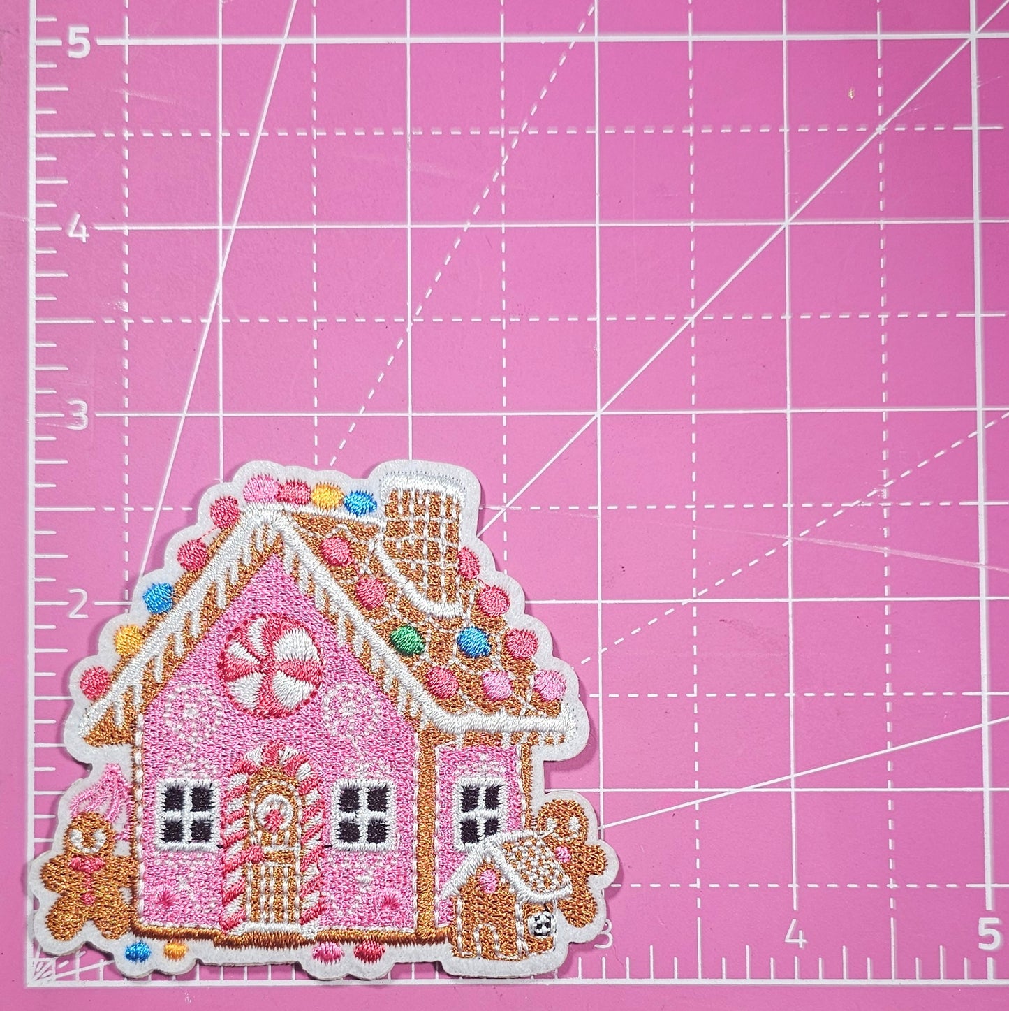 Pink Gingerbread Candy House Embroidery Iron On Patch