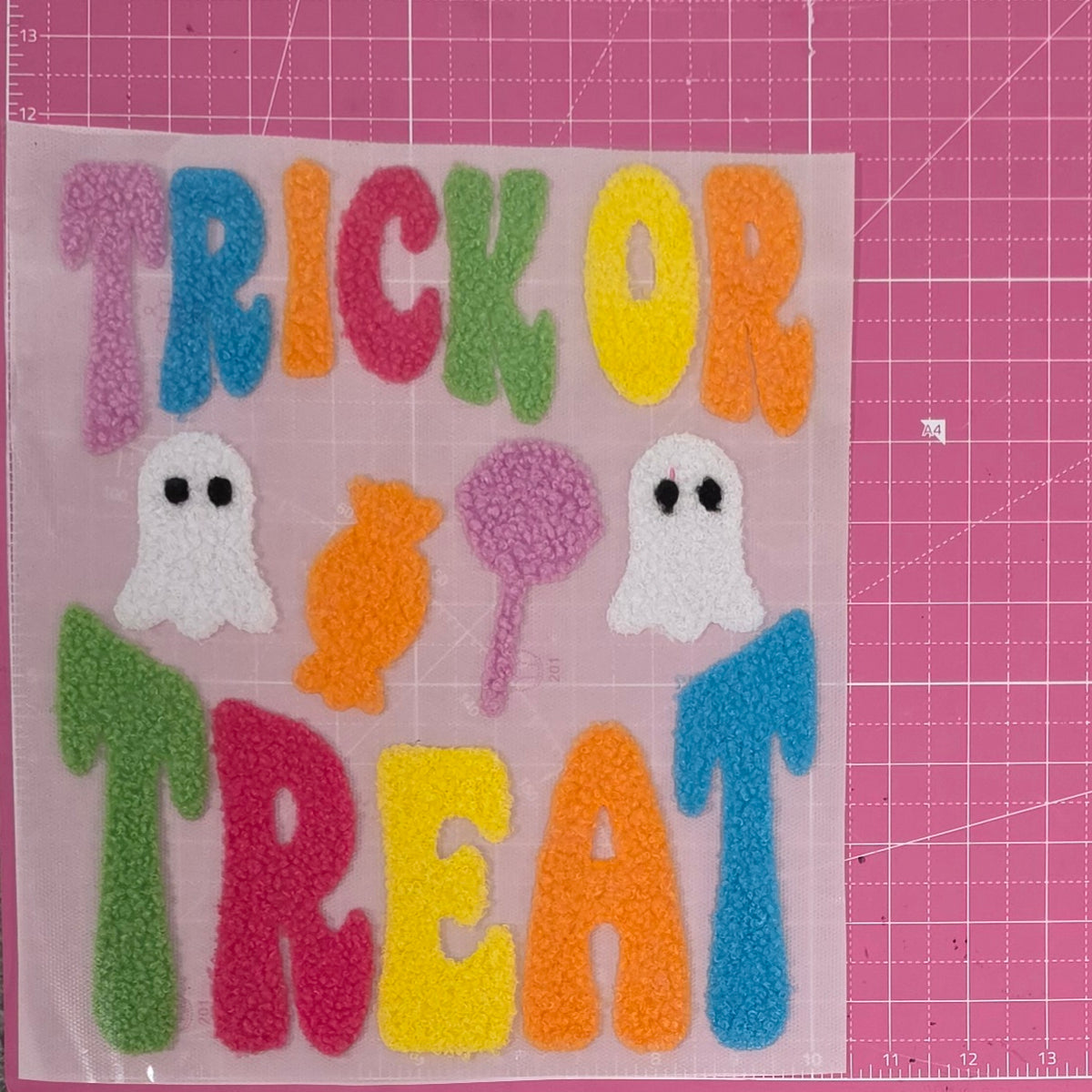 Trick or Treat Halloween Candy Fluffy Fuzzy Transfer Patch