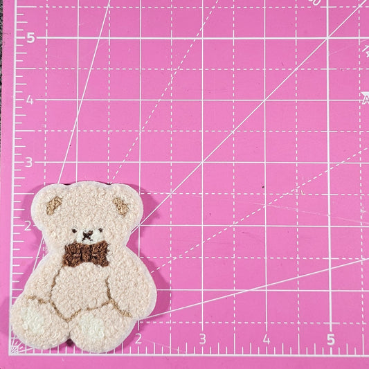 Teddy Bear Brown Bow Small Chenille Iron On Patch