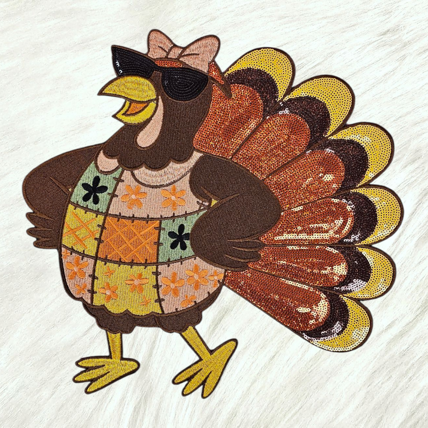 Thanksgiving Turkey Sunglasses Patchwork Quilt Large Iron on Patch