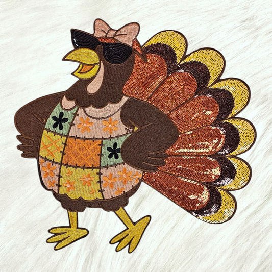 Thanksgiving Turkey Sunglasses Patchwork Quilt Large Iron on Patch