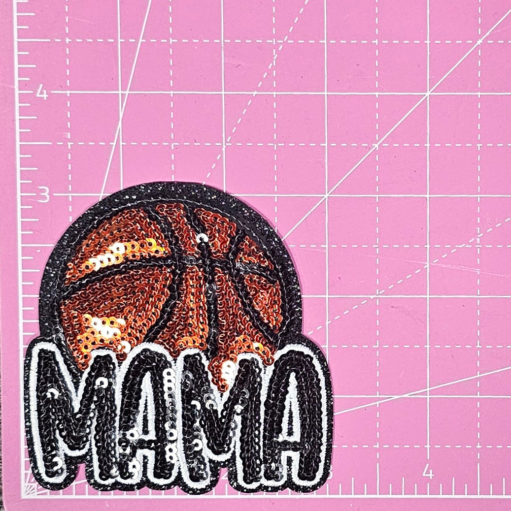 Basketball Mama Sequin Black Glitter Small Iron On Patch