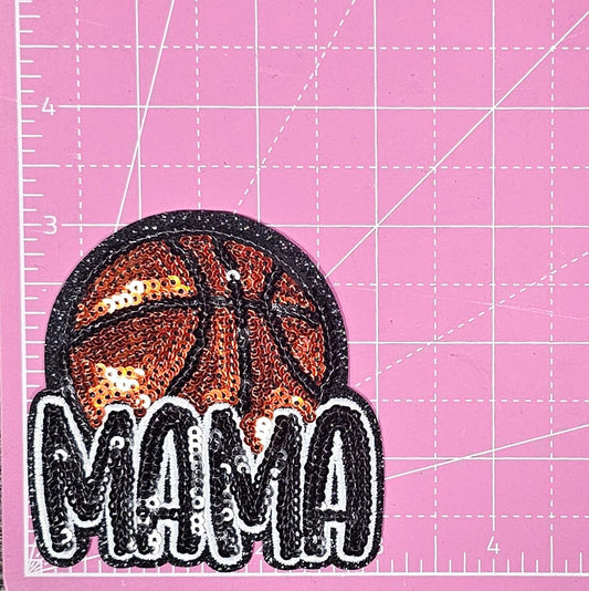 Basketball Mama Sequin Black Glitter Small Iron On Patch