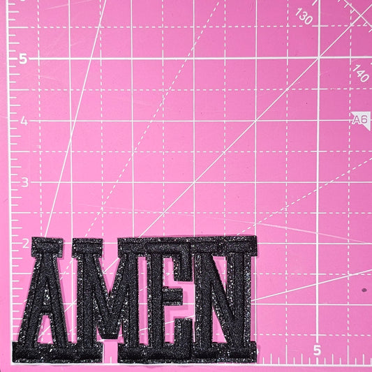 Amen 3D Embroidery Back Glitter Iron On Patch