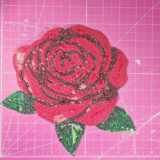 Rose Red Sequin Large Iron On Patch