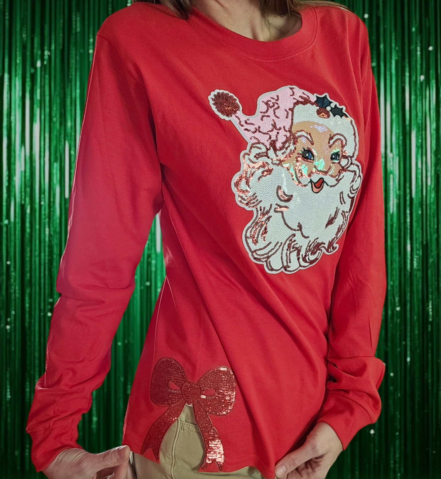 Side Bow Red Sequin Iron On Patch