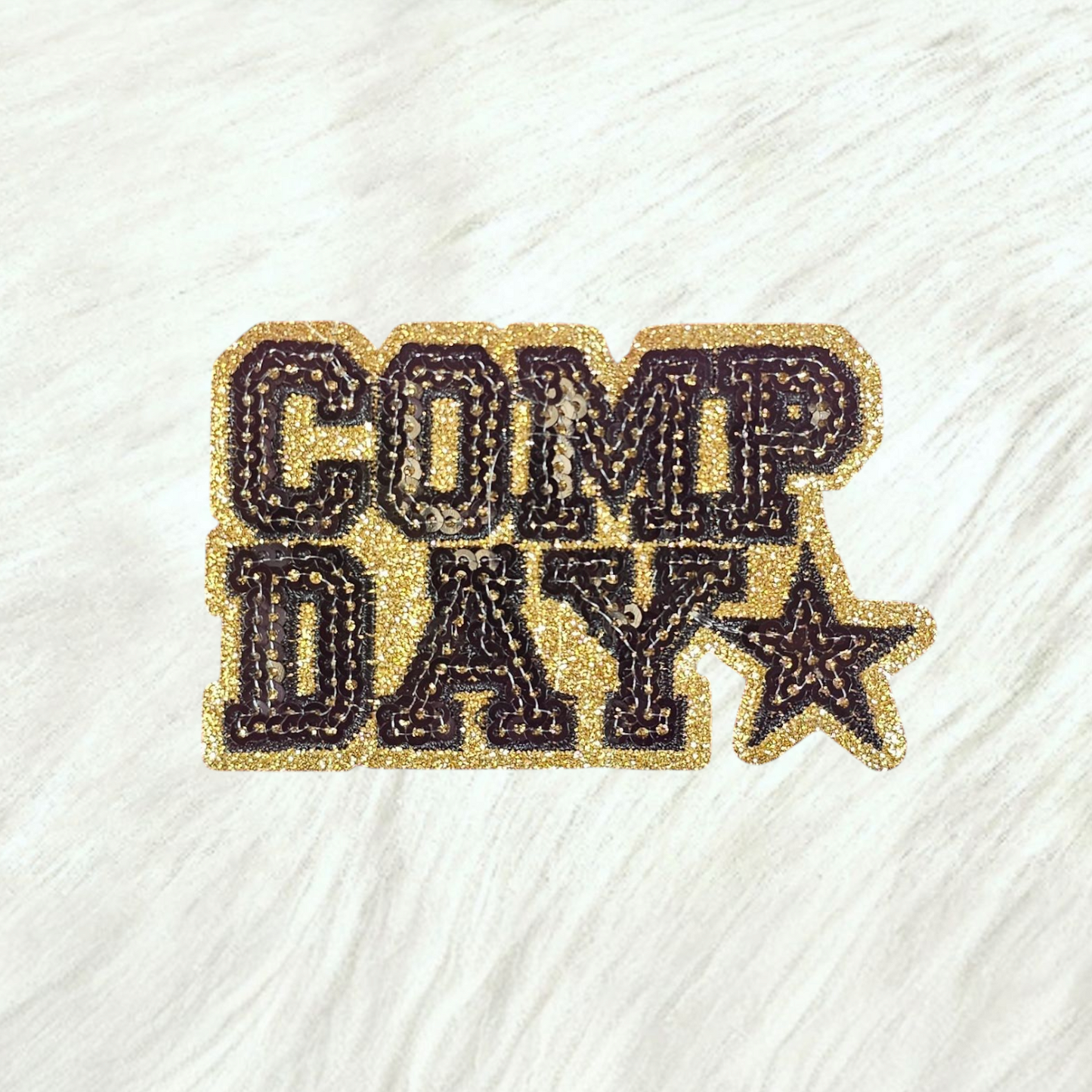 COMP DAY Cheer Dance Sequin on Glitter Small Iron-on Patch