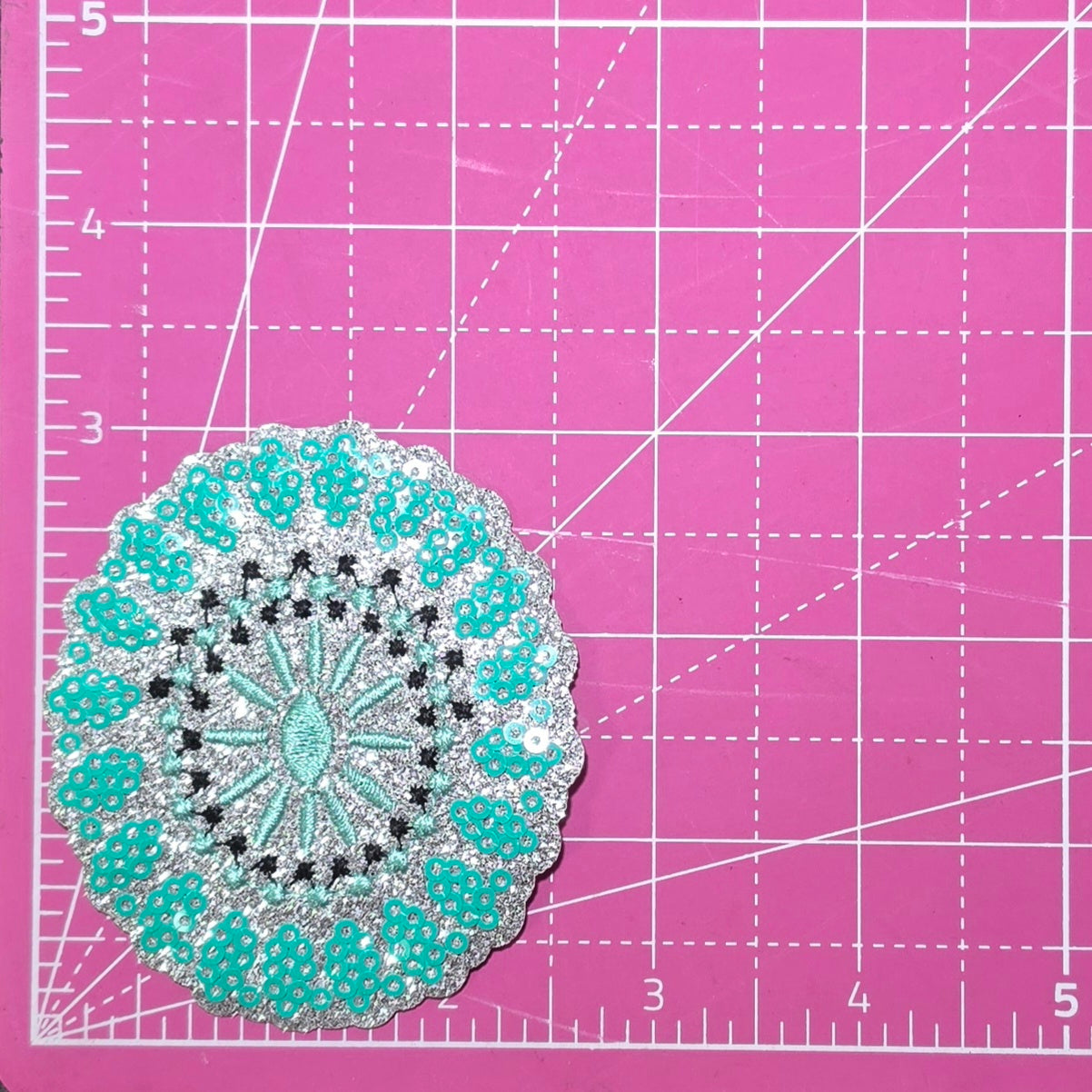 Concho Jewelry Brooch Turquoise Sequin Silver Glitter Iron On Patch