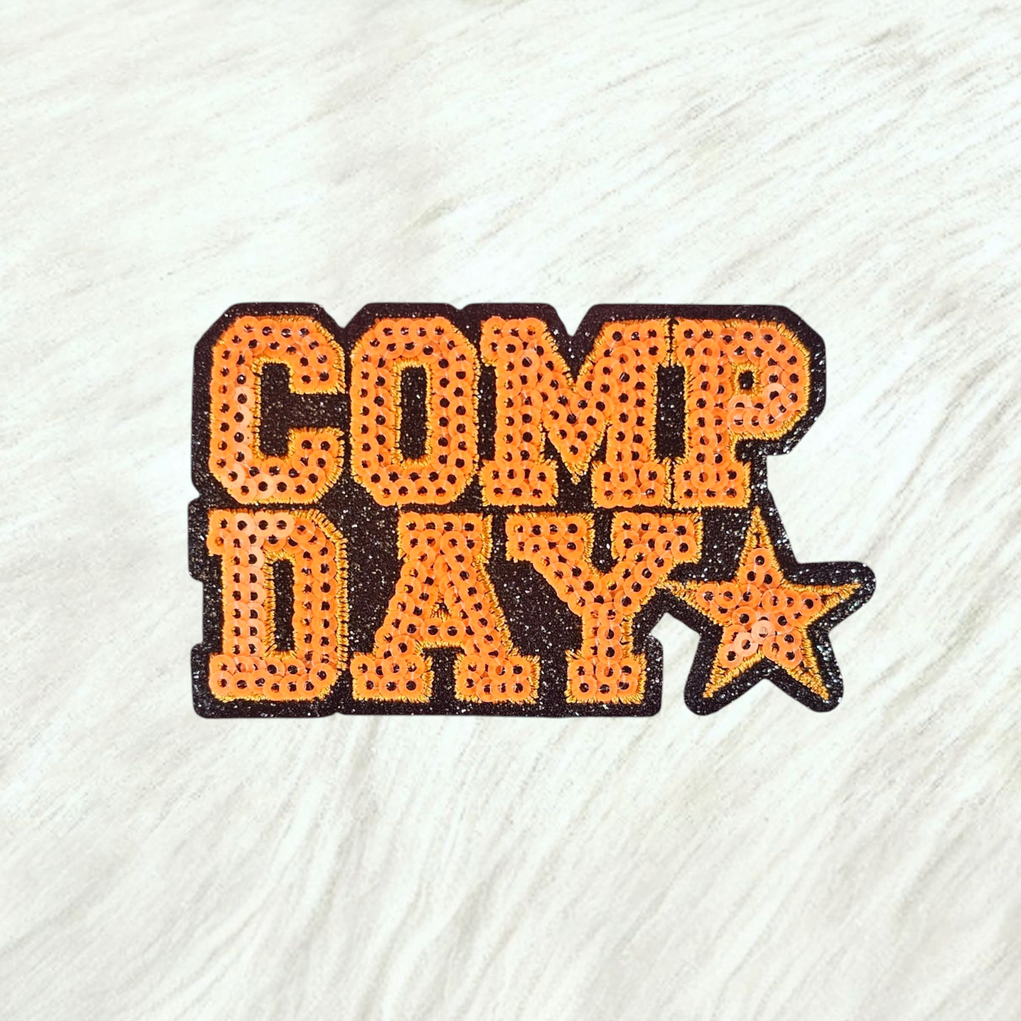 COMP DAY Cheer Dance Sequin on Glitter Small Iron-on Patch