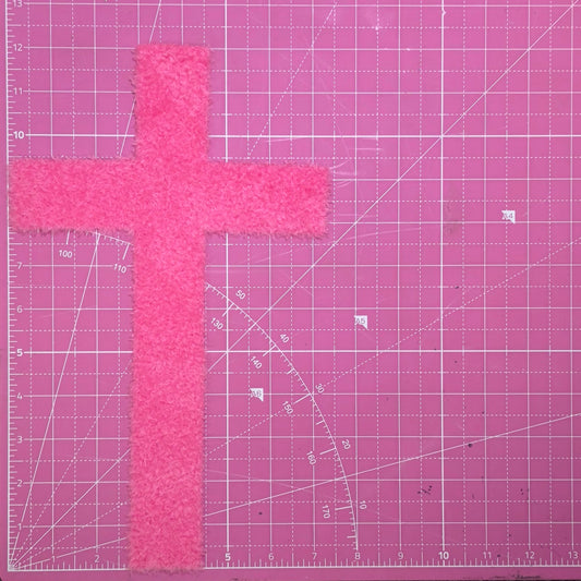Cross Pink Large Fluffy Fuzzy Transfer Patch
