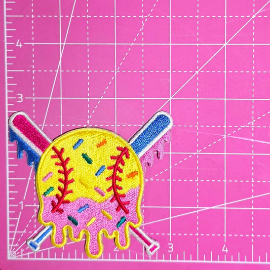 Softball Bat Sprinkle Drip Embroidery Iron On Patch