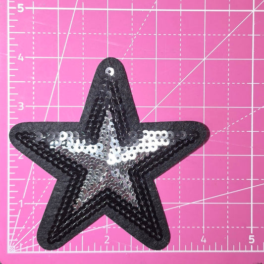 Outline Star Black and Silver Sequin Iron On Patch