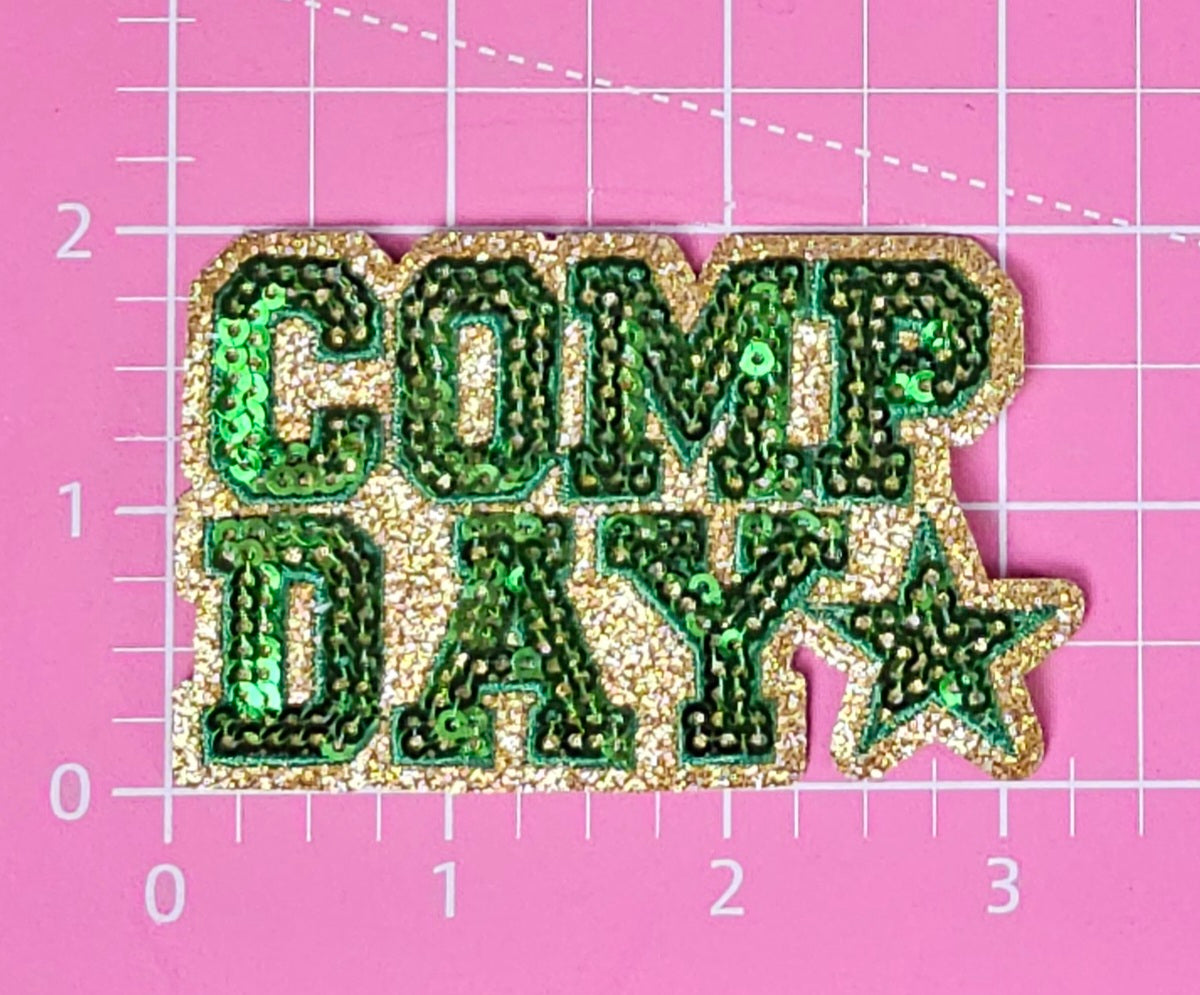 COMP DAY Cheer Dance Sequin on Glitter Small Iron-on Patch