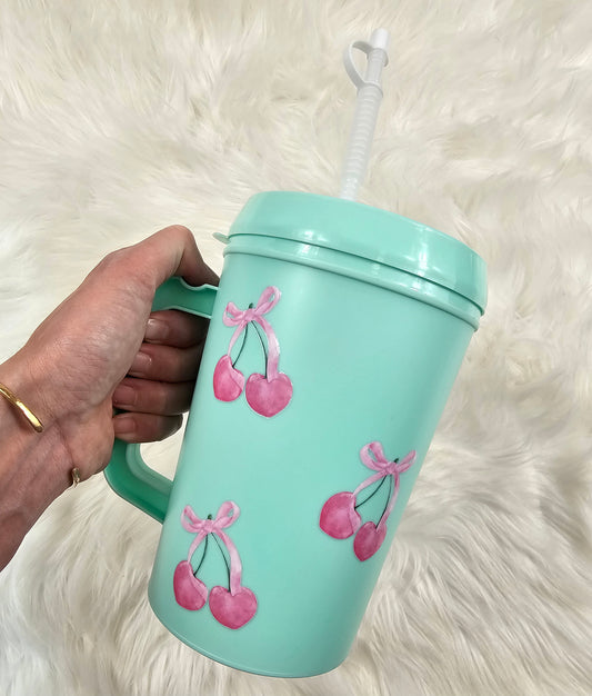 Pink Cherry Bow Full Wrap HIP SIPS Mega Mug 34oz