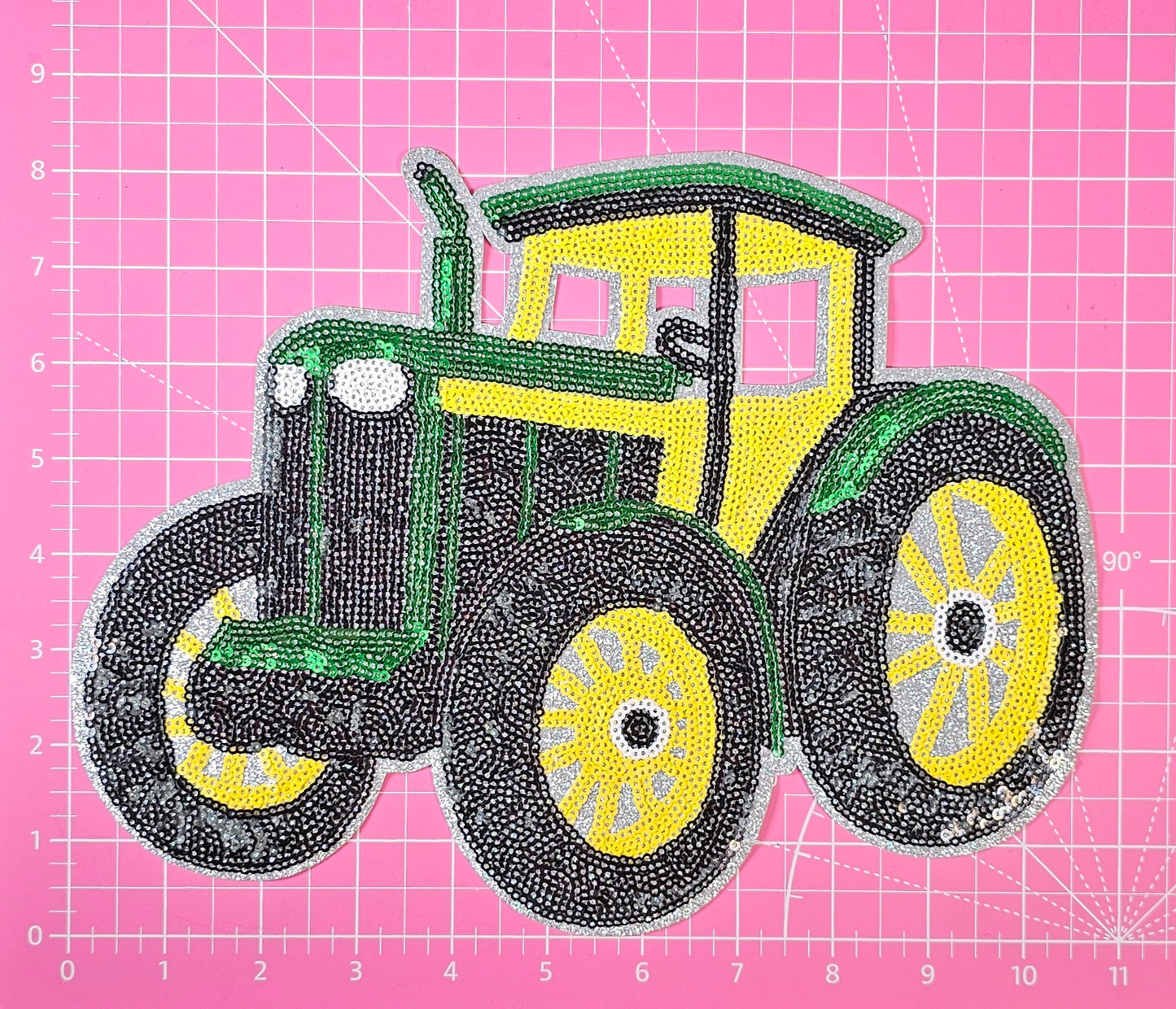 Green Tractor Farm Equipment Sequin Glitter Large Iron-on Patch