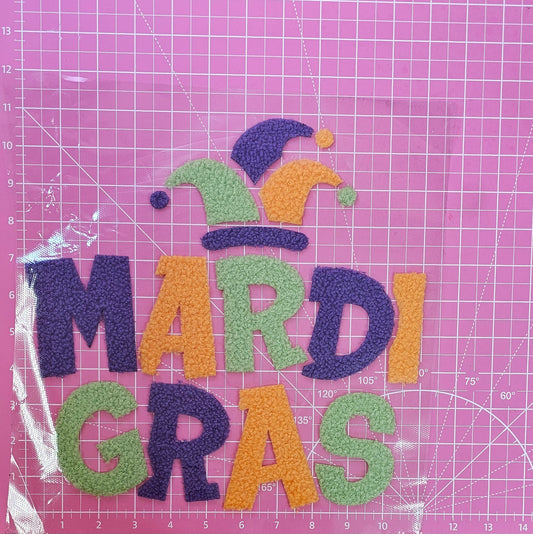 Mardi Gras Jester Crown Hat Fluffy Fuzzy Transfer Patch