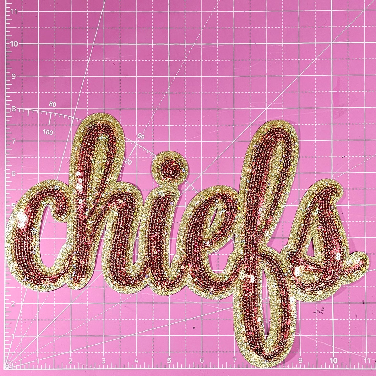 Chiefs Cursive Red Sequin Large Iron On Patch