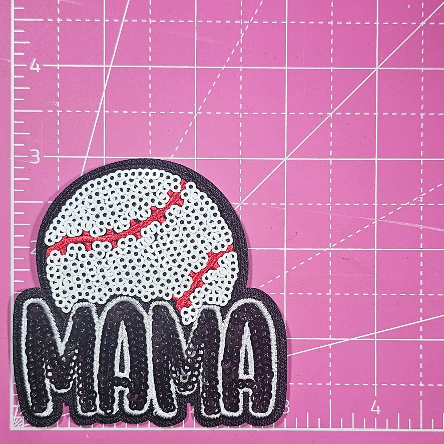 Baseball Mama Sequin Black Glitter Small Iron On Patch