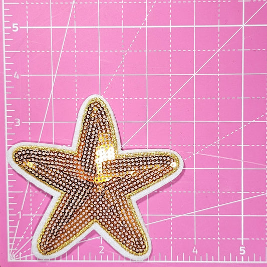 Starfish Gold Sequin Iron On Patch