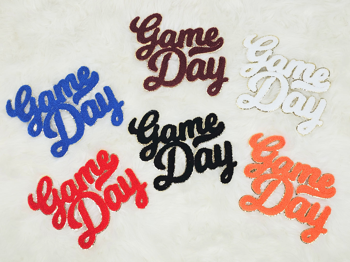 Large Game Day Chenille Gold Glitter Iron-on Patch