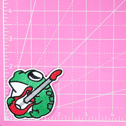 Frog Guitar Rocker Embroidery Iron On Patch