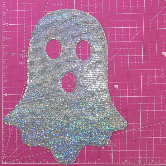 Ghost Halloween Holographic Sequin Large Iron on Patch