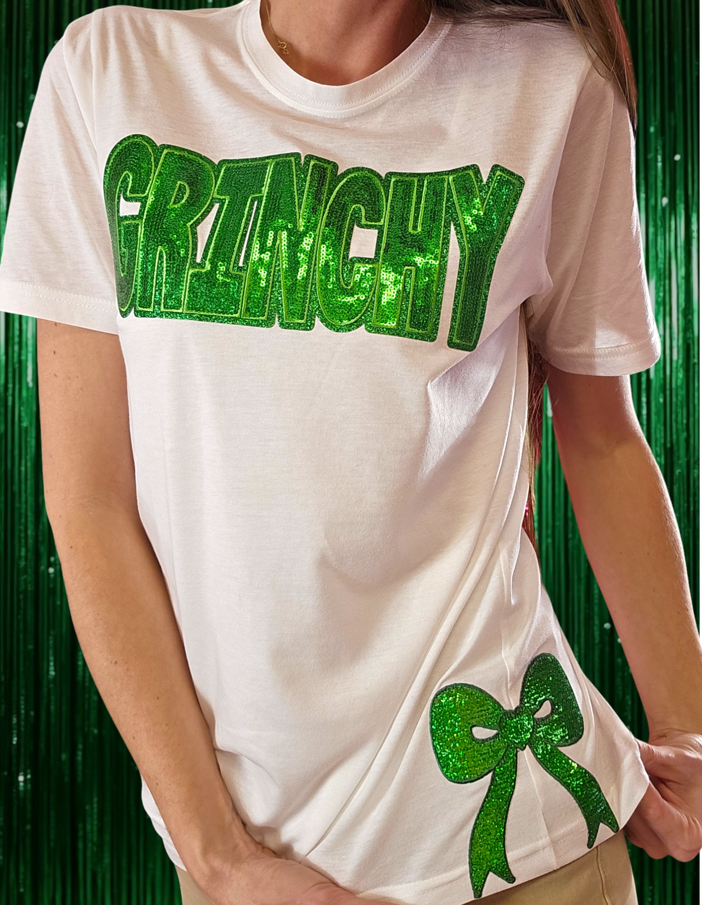 Side Bow Green Sequin Iron On Patch