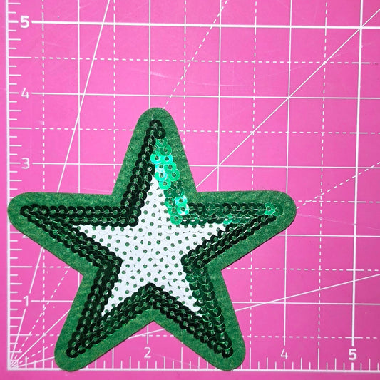 Outline Star Green and White Sequin Iron On Patch