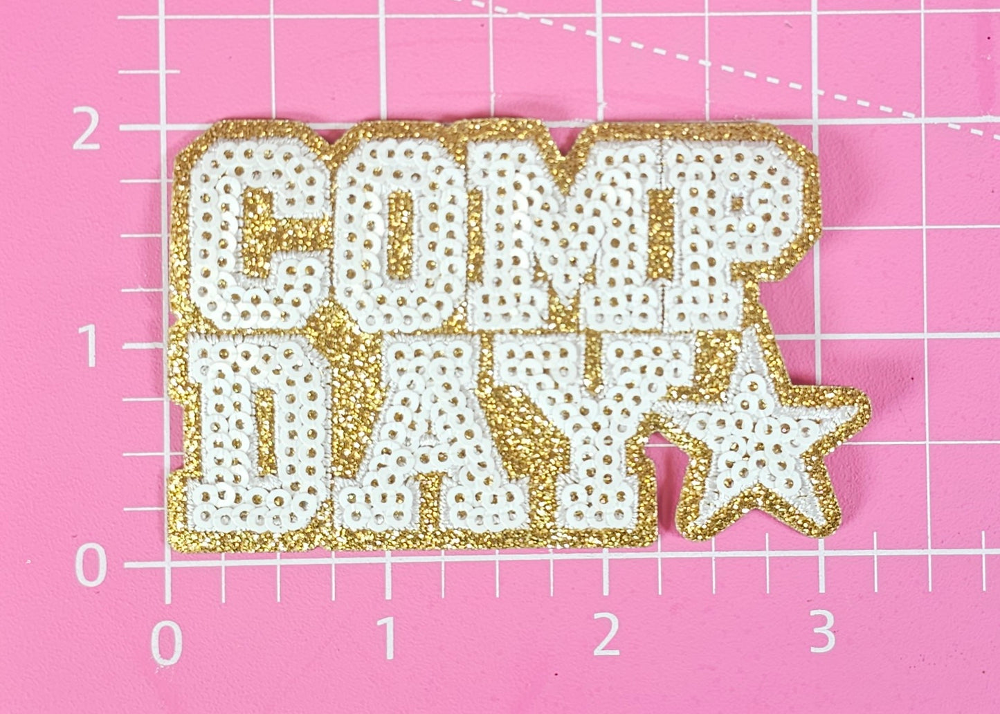COMP DAY Cheer Dance Sequin on Glitter Small Iron-on Patch